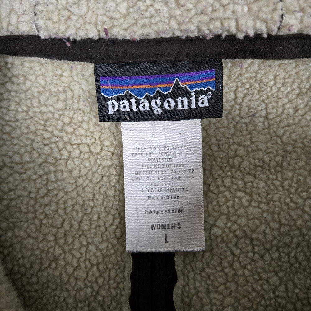 Patagonia Shearling Fleece Hoody Womens Large Brown Full Zip Coat Jacket 27030 - Picture 4 of 7